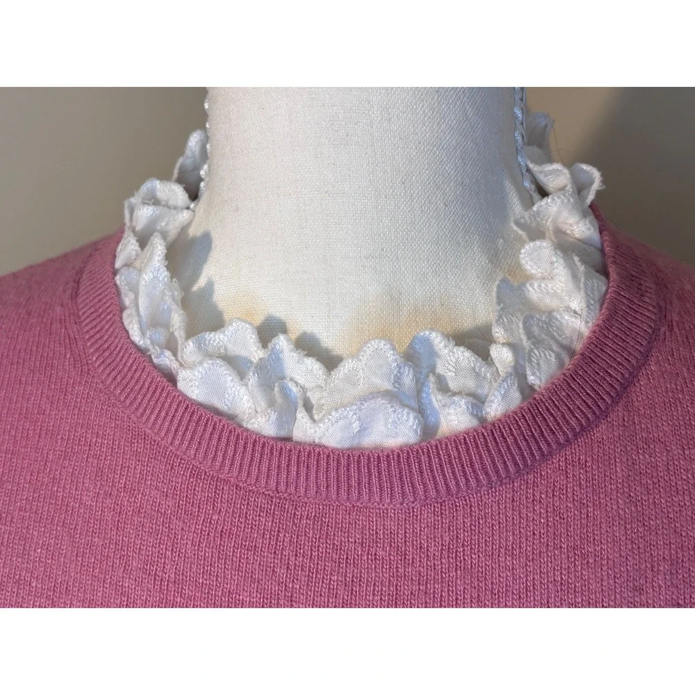 Boden Pink Ruffle Eyelet Collar Knit Sweater US 2 UK 6 Long Sleeve Button Back - Picture 3 of 6